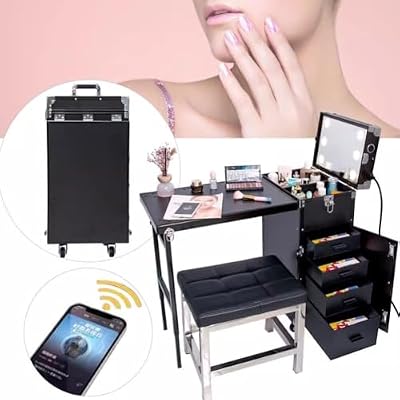 Foldable Manicure Workstation, Portable Manicure Table, Professional Expanded Nail Desk, Modern Rolling Art Nail Booth for Outdoors, Mobile Manicure Accessories, Travel Art Nail Desk,Black