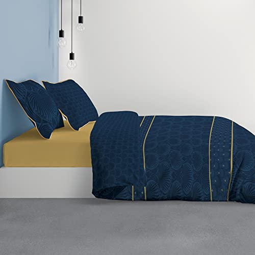 Les Ateliers du Linge - Parure Palace pour lit Double - Housse de Couette réversible 240x220 cm et 2 taies d'oreiller 63x63 cm - 100% Coton Premium 57 Fils - Style Luxueux Cover