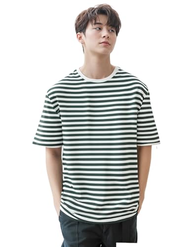Image of Mack Jonney Oversized | Loose Fit | Half Sleeves 100% Cotton Round Neck Striped T-Shirt for Men-MACK640558