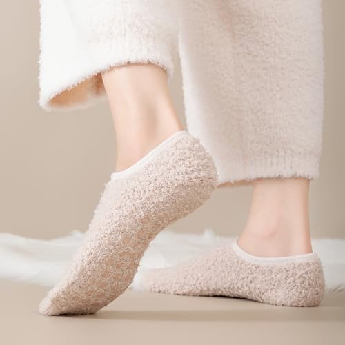 Image of SKOLA Cozy Winter Fuzzy Women Socks Grip Slippers Fluffy House Non Skid Microfiber Socks