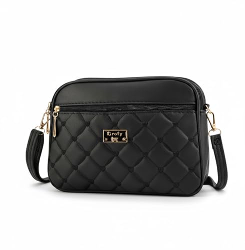Bolsa transversal de poliuretano acolchoada com diamante, Preto, Bolsa tiracolo acolchoada de diamante em poliuretano