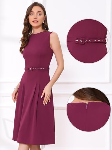 Allegra K Work Dress for Women's Sleeveless Crew Neck High Waist A-Line Office Dresses2
