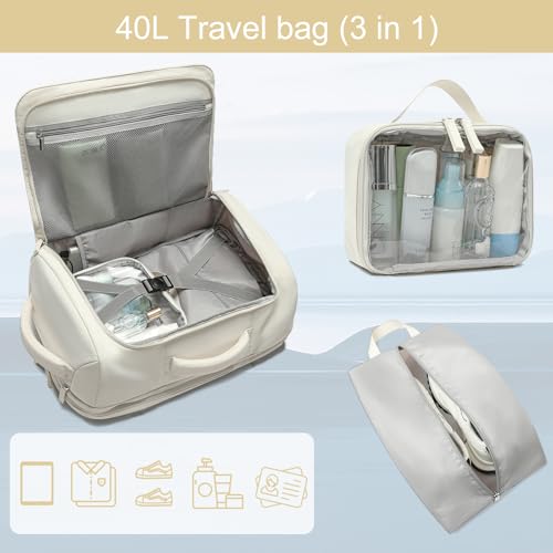 CAMTOP 40L Travel Backpack for Women Men, Lightweight Carry on Backpack for Flight Approved Expandable Personal Item Travel Bag with Makeup Bag Water Resistant Luggage Fits 17.3" Laptop (Beige) - Image 6
