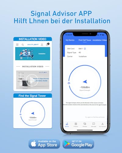 ANNTLENT Empfangsverstärker Handy für alle Netzanbieter in Deutschland, E-plus/O2/T-Mobile, Mobilfunk Signalverstärker Band 20/8, Kompatibel 4G 3G 2G GSM LTE