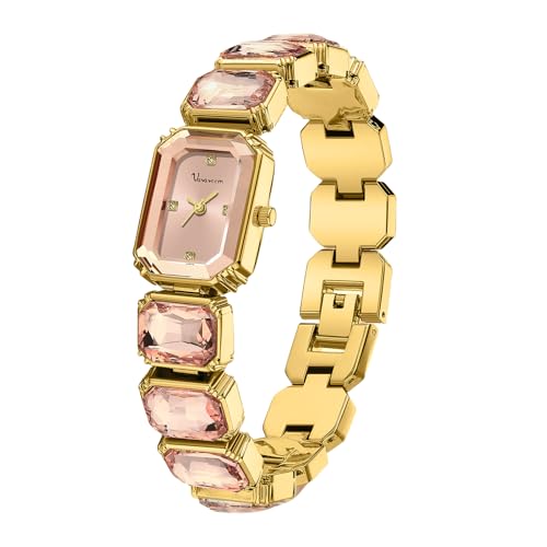 Gosasa Luxury Women’s Crystal Bracelet Watch Elegant Rectangular Minimalist Dial Diamond Bangle Waterproof Fashion Dainty Ladies Quartz Watches Ladies Gift (Pink)