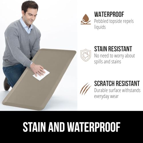 Image of GORILLA GRIP Comfortable Cushioned Kitchen Mats for Floor, Waterproof and Stain Resistant Soft Top, 3 /4 Inch Thick Ergonomic Standing Desk Anti Fatigue Mat, Foam Supports Ankles, Feet, 20x32, Toffee