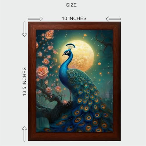Vastu Peacock Painting Digital Reprint Trendy Fancy Room Home Office Wall Decoration With Brown Painting (10Inches X 13.5Inches) - Engineered Wood