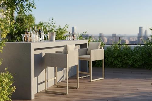 Image of PURPLE LEAF Outdoor Bar Height Stools Elliptical Leg Set of 2, Champagne