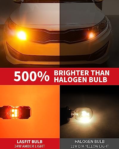 Image of LASFIT T3 1156 LED Bulb Amber Turn Signal Built In Resistor 7506 CANBUS Ready Error Free New 500% Bright Blinker 4000LM Light 1156A P21W 1141 1003 BA15S Front Rear Anti Flicker Hyper Flash (2pcs)