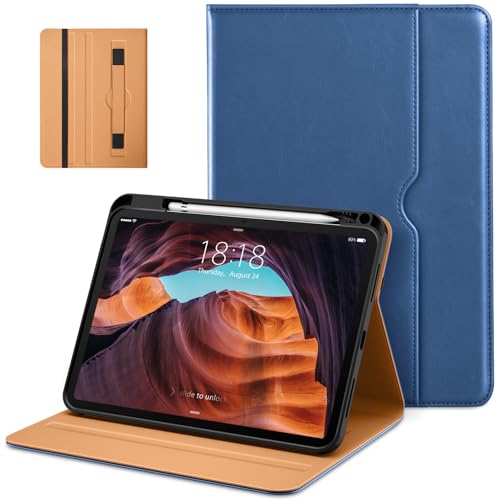 DTTO for iPad (A16) 11th Generation Case 11 Inch 2025, iPad 10th Generation Case 10.9 Inch 2022, Premium Leather Business Folio Stand Cover with Pencil Holder - Auto Wake/Sleep, Abyss Blue