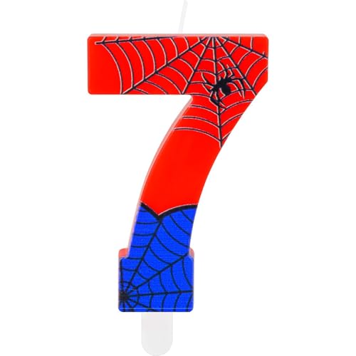 iNINGER Spider Themed Birthday Candle,Red Birthday Candles Spider Cartoon Themed Happy 7th Birthday Candles Number 7 Candle Decorations for Boys Girls Kids Party Supplies Spider Ornament Décor