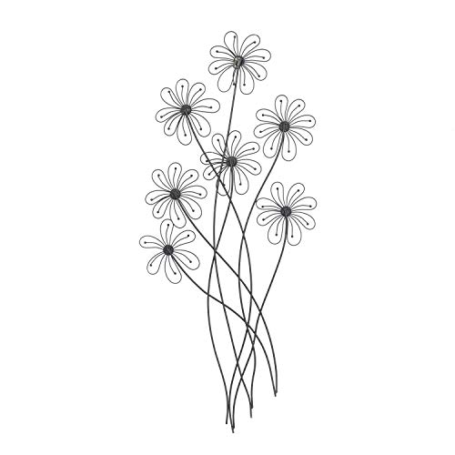 Deco 79 Metal Floral 3D Wire Wall Decor With Crystal Embellishments, 40" X 19" X 1", Black #TOP6