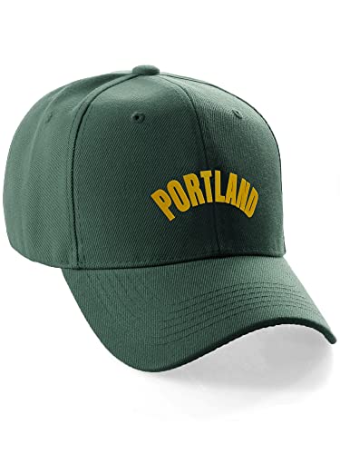 Daxton USA Cities States Baseball Hat Cap Arch Letters, Portland Hunter Gold