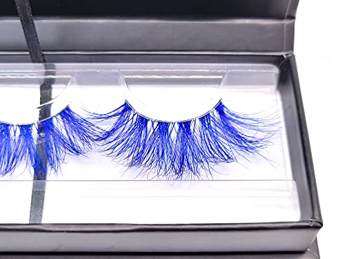 Misslady 25Mm Colored Lashes 3D Real Mink Strip Eyelashes Blue Mink Lashes (M3D-455, 25Mm, 1 Pair, Gift Box) #TOP2