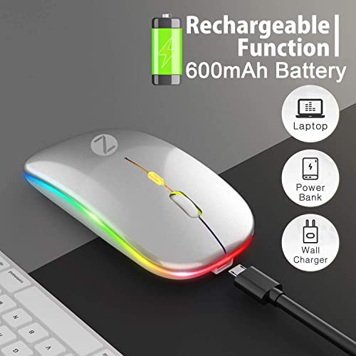 Image of Zoook Blade Wireless Mouse -Rechargeable 7 Colour mice /RGB Breathing Lights / 3 DPI Levels /Auto Shut Down /Silent Click Technology / 600 Mah Battery /Light Weight /Plug and Play (Silver)