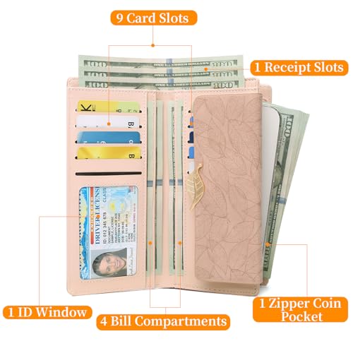 Image of Women's Wallet Leather RFID Blocking Bifold Clutch Large Capacity Credit Card Holder with Coin Zipper Purse