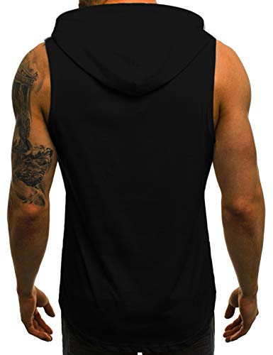 Babioboa Men's Workout Gym Hooded Tank Tops Sleeveless Bodybuilding Muscle Shirt Black #TOP2