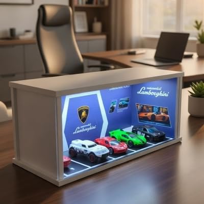 Image of Art Monk Premium Luxury Car Diorama Display Case with LED Lighting | Lamborghini World Garage Theme | Wooden Diecast Car Display for