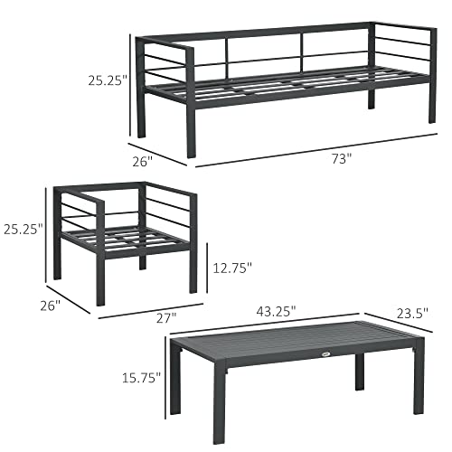 Outsunny Patio Furniture Set 4 Pieces, Outdoor Conversation Set With Water-Resistant Cushions, Coffee Table, 3-Seater Sofa, 2 Chairs For Backyard Porch, Poolside, Balcony, Gray #TOP2