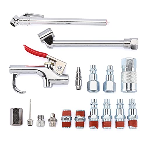 Airtoon Air Tool And Compressor Accessory Kit, 1/4 Inch Npt 17 Piece Air Hose Fittings With Blow Gun, Tire Gauge And Tire Chuck #TOP6