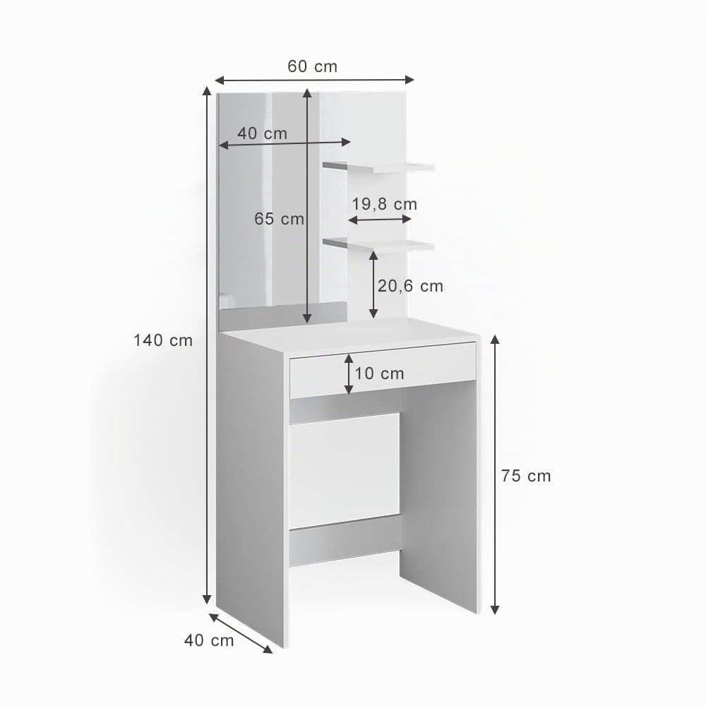 Vicco Tavolo da toeletta Isabelle, Bianco, 60 cm, Salvaspazio e funzionale allo stesso tempo