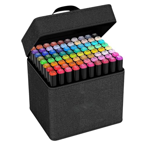 60 Cores - Conjunto de Canetas Marcadores Pintura Desenho de Ponta Dupla Permanente com Bolsa Estojo