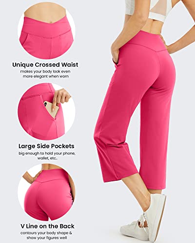 G4Free Womens Wide Leg Capri Pants Cross Yoga Dress Crop Pants With Pockets Stretch Flare For Casual Workout (Hot Pink,Xl) #TOP6