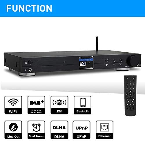 Ocean Digital WiFi Internet Radio Tuner (430 mm) WR10 DAB+/DAB/FM/Ethernet Bluetooth Receiver 2.4" TFT Colour Display with Digital Output to Connect Hi-Fi System - Black