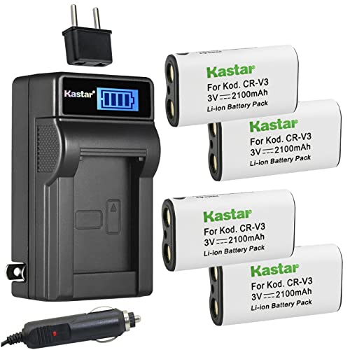 Kastar 4-Pack CR-V3 Battery and LCD AC Charger Compatible with Olympus C-350, C-360, C-4000, C-4000Z, C-4040, C-4040Z, C-450, C-460, C-460 Zoom del Sol, C-500 Zoom, C-5050, C-5500 Sport Zoom Camera