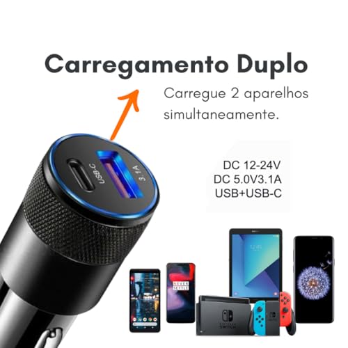 Carregador Veicular Turbo para Automóvel Carregador de Carro Duas Entradas Dual Port Carregamento Su
