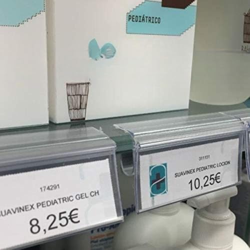 Kit 50 Portaprecios para balda de cristal. Etiquetas para precios de 30x65mm. Etiquetas Transparentes, Porta Precios Tienda, Carteles para Precios, Portaprecios estantería, Portaetiquetas