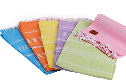 Gold Case Turkish Beach Towel Bath Towels Lycia Series - Set Of 6 - Xxl Oversized 70X40 Inches -100% Cotton - Quick Dry Lightweight Sand Free Turkish Towel (Multicolor-2) #TOP4