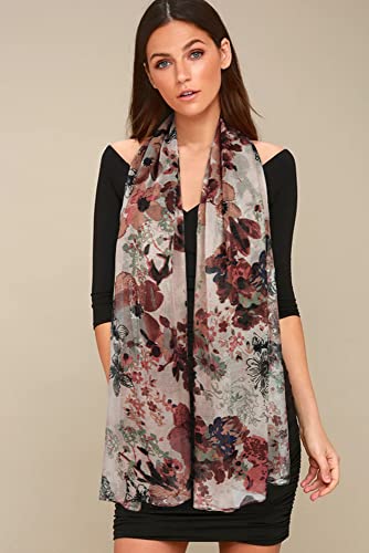 Gerinly Lightweight Scarves Fashion Flowers Print Shawl Wrap For Women Summer Neck Accessory Pretty Sarong (Brown) #TOP3
