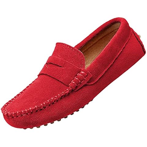 rismart Boys Girls Slip on Loafers Casual Flat Kids Moccasin Slippers (Red,4.5 Big Kid) Cover