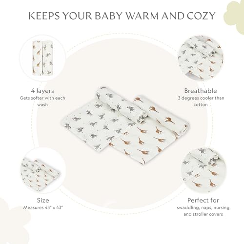 Image of Muslin Baby Swaddle - Breathable Receiving Blankets for Newborn Baby, 70% Viscose derived from Bamboo, 30% Spandex, Imported