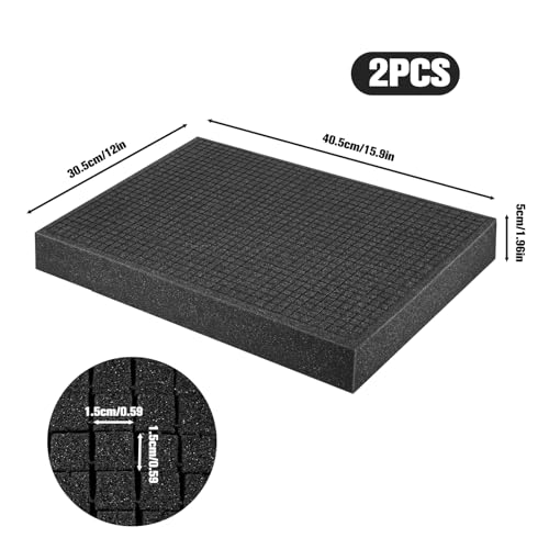 QUTHZZHY Rasterschaumstoff 2 Stück, Schaumstoff Zuschnitt 400 x 300 x 50 mm, Rasterschaumstoff Würfelschaum, Werkzeugkoffer Kamerakoffer Schaumstoff, für Koffereinlage, Tabletop Miniaturen Werkzeug
