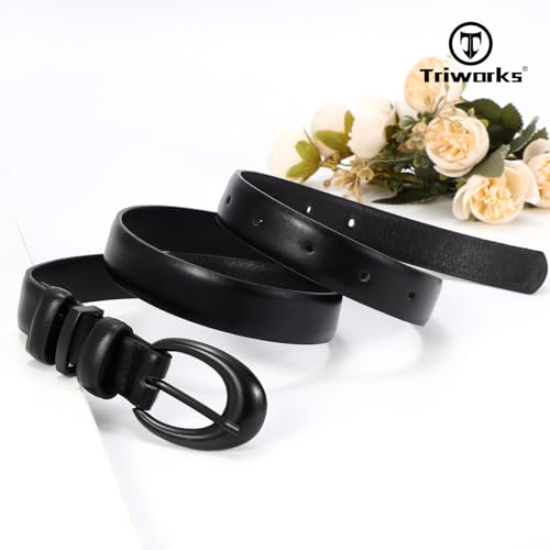 Image of TRIWORKS Women Leather Belt for Jeans Pants Fashion Ladies Skinny Faux Leather Dress belt with Gold Buckle