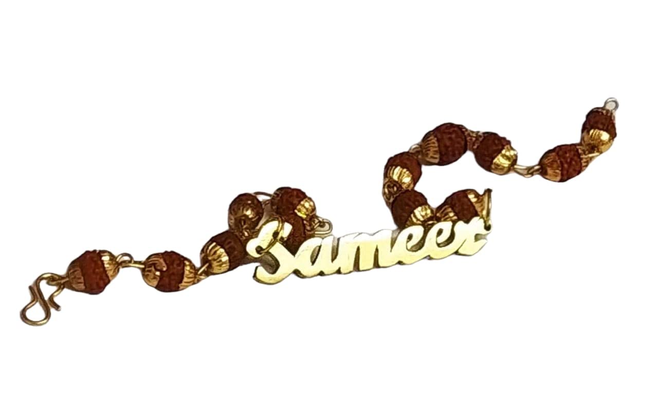 Skyuni CollectionName Men's and Women's Brass Pearl Rudraksh Kada Bracelet (Gold, Brown)