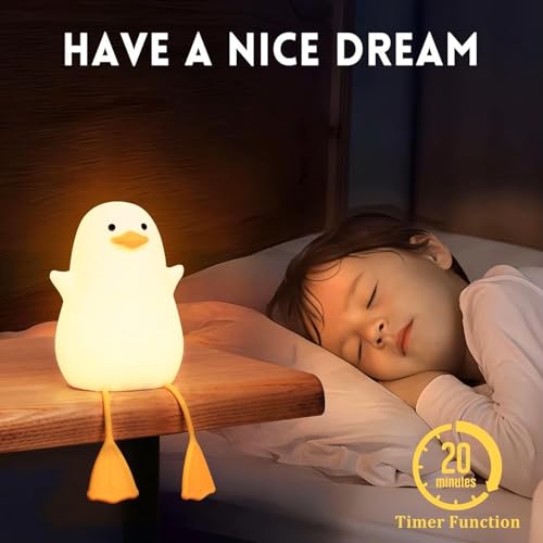 Image of HUMAIZAR Silicone LED Night Light for Kids, Soft Touch Animal Bedside Lamp for Bedroom & Nursery, Rechargeable Cute Night Lamp (Sitting Duck)