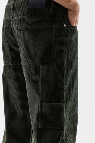 Image of SNITCH Men Cargo Pants | Relaxed Fit with Textured Corduroy Design | 100% Cotton Fabric & Button Closure for Casual Wear, College Wear & Streetwear