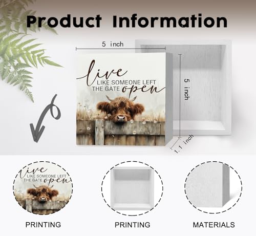 Caja de madera decorativa con vaca Highland 5x5 in miniatura 7