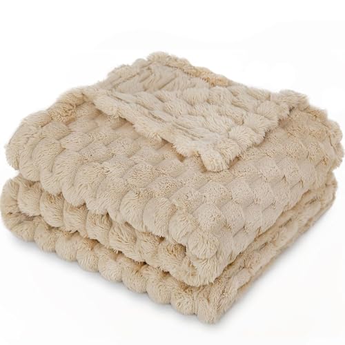 Image of HOMRITAR Baby Blanket for Unisex 3D Jacquard Fluffy Fuzzy Toddler Blanket, Soft Warm Cozy Flannel Fleece Warm Blankets for Boys Girls Infant Nursery, Stroller (30 x 40 Inch, Khaki)