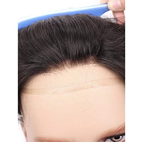 Glorious Hub® Lace Front Men’s Hair Patch | 100% Human Hair Wig with Natural Invisible Hairline | Comfortable Durable Toupee/Hair System | Attach with Tape, Clips or Glue | (Natural Black, 9x6) 3