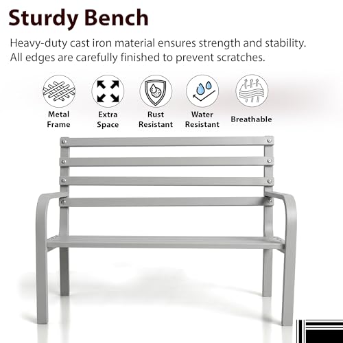 Image of BRISHI 2 Seater Metal Garden Bench for Indoor & Outdoor Park /Patio /Living Room /Terrace /Balcony (Grey)