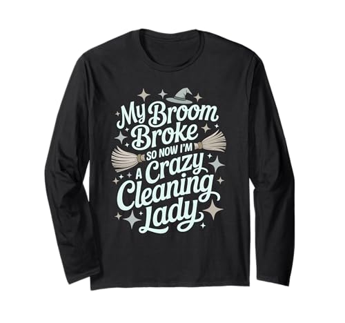カワイイクリーニングレディ 魔女のほうき 壊れた用務員チームスクラブ 長袖Tシャツ