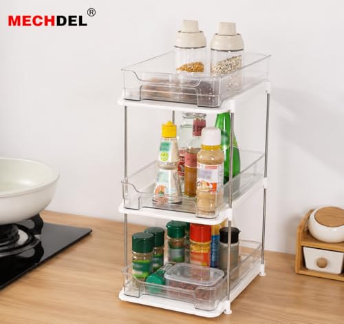 Image of MECHDEL 3-Tier Under Sink Organizer with Pull-Out Sliding Drawers | Multi-Purpose Kitchen & Bathroom Storage Rack | Clear Countertop Organizer for Pantry, Vanity, Cabinet & Cleaning Supplies