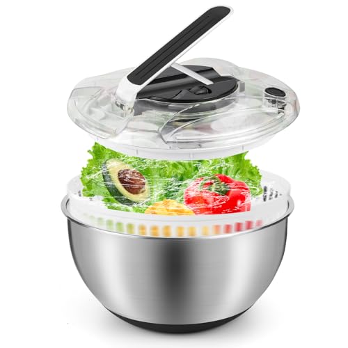 Pfloge Centrifugadora Lechuga De Acero Inoxidable, 4,5L Escurridor Lechuga con Tapa Y Base Antideslizante, para Lavar Y Escurrir Verduras Y Pasta, Centrifugadora De Verduras