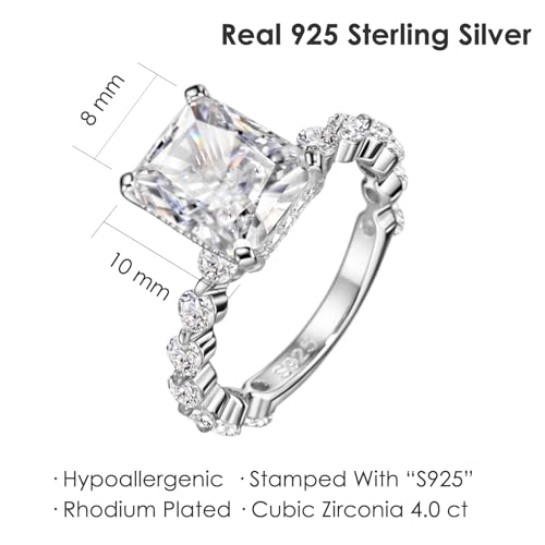 Michooyel S925 4ct Radiant Cut Cubic Zirconia Engagement Rings For Women Wedding Ring Promise Ring Sterling Silver Wedding Band3