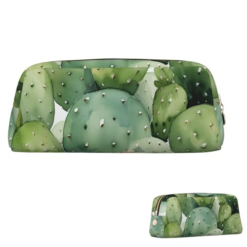 FZQVSLCM 筆箱 レザー ペンバッグ トラベル メイクバッグ かわいい 水彩 サボテン トイレタリーバッグ 携帯コスメバッグ 小銭入れ, ゴールド, One Size