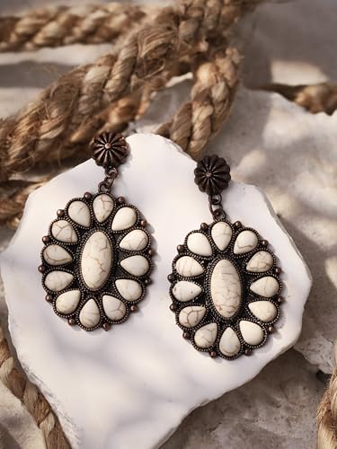 MINACHI Vintage Bohemian Created White Turquoise Dangle Drop Earrings, Boho Summer Jewelry Gift for Women (4)4